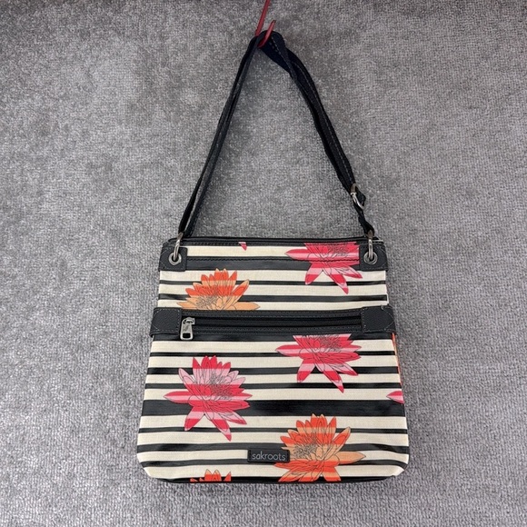 Sakroots Handbags - Sakroots Artist Crossbody Shoulder Satchel Bag Purse Striped Black White Floral